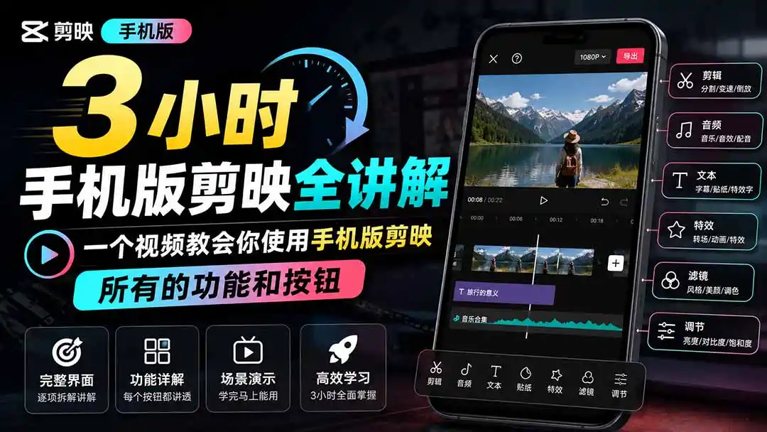3小时手机版剪映全讲解,一个视频教会你使用手机版剪映,所有的功能和按钮