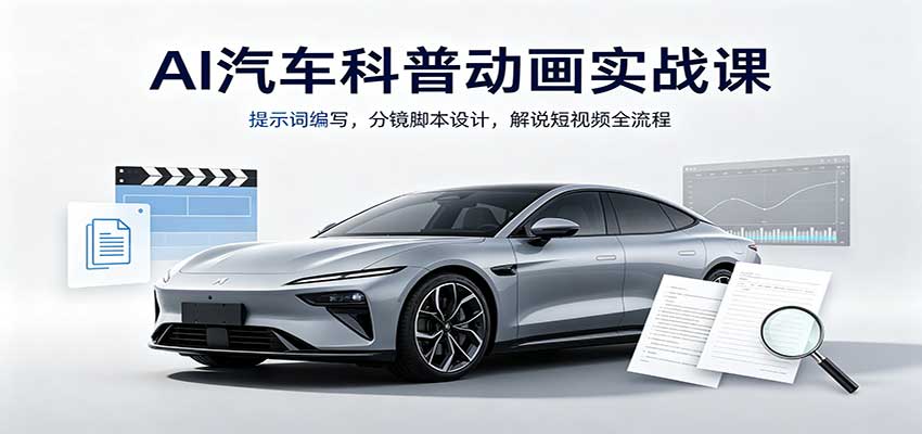 AI汽车科普动画实战课:提示词编写,分镜脚本设计,解说短视频全流程