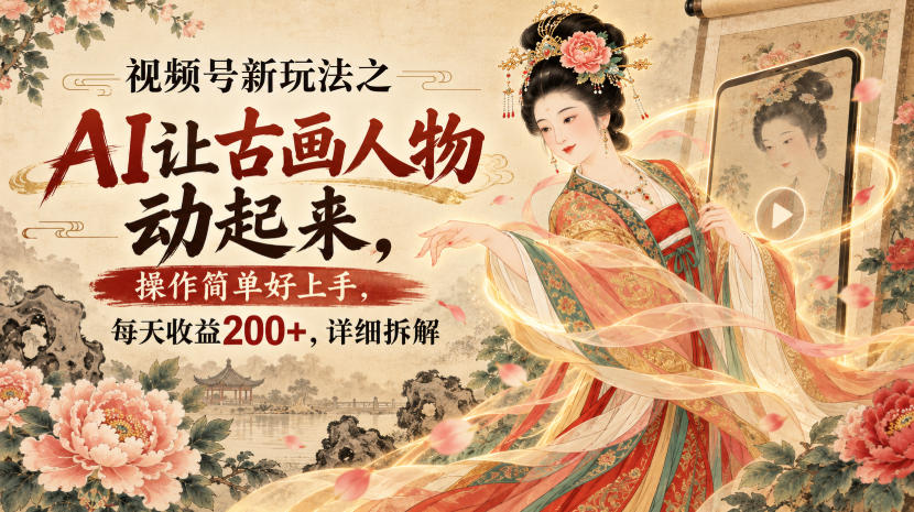 视频号新玩法之AI让古画人物动起来,操作简单好上手,每天收益200+,详细拆解