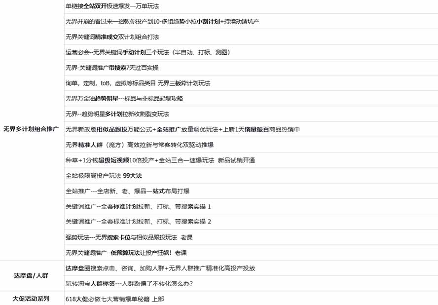 2026淘天开单秘籍PRO实战陪跑课程:全套落地运营玩法,一站式解决淘宝流量低、不出单难题(更新260906