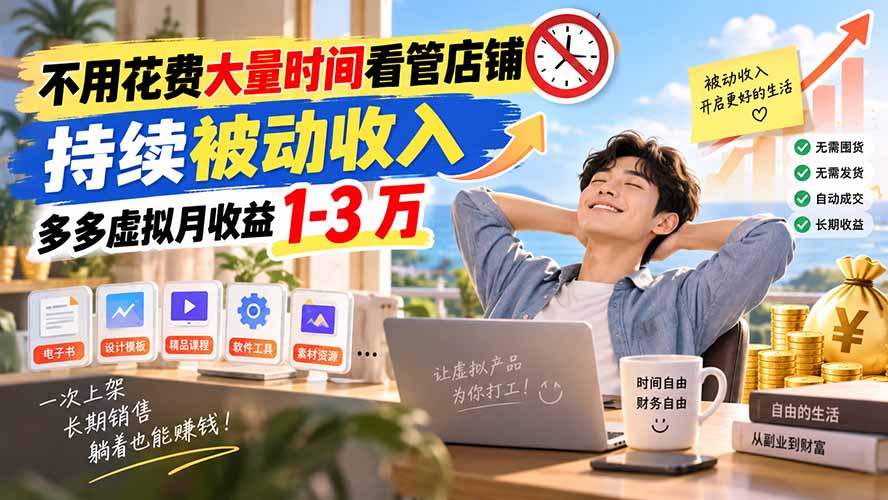 不用花费大量时间看管店铺，持续被动收入，多多虚拟月收益 1-3 万