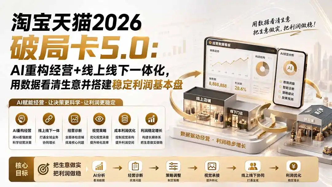 淘宝天猫2026破局卡5.0:AI重构经营+线上线下一体化,用数据看清生意并搭建稳定利润基本盘